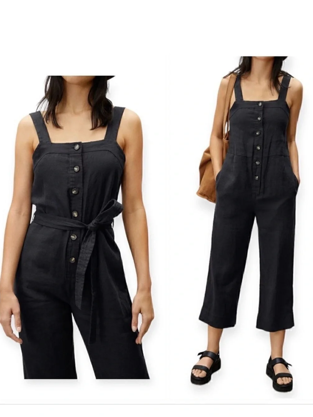 Everlane 100% Linen Jumpsuit in Black | Size 4